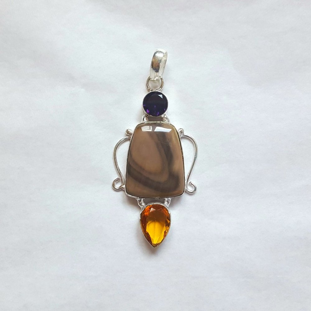 NWOT 925 Citrine Amethyst & Jasper Pendant